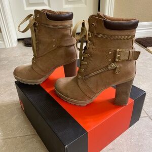 G by Guess Tan Faux Suede Heeled Boots